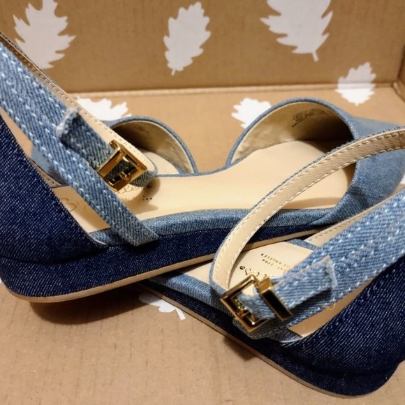 Seychelles Plateau Denim Ankle Strap Flats Sz 6 Anthropologie ~ Like New! - Picture 4 of 12